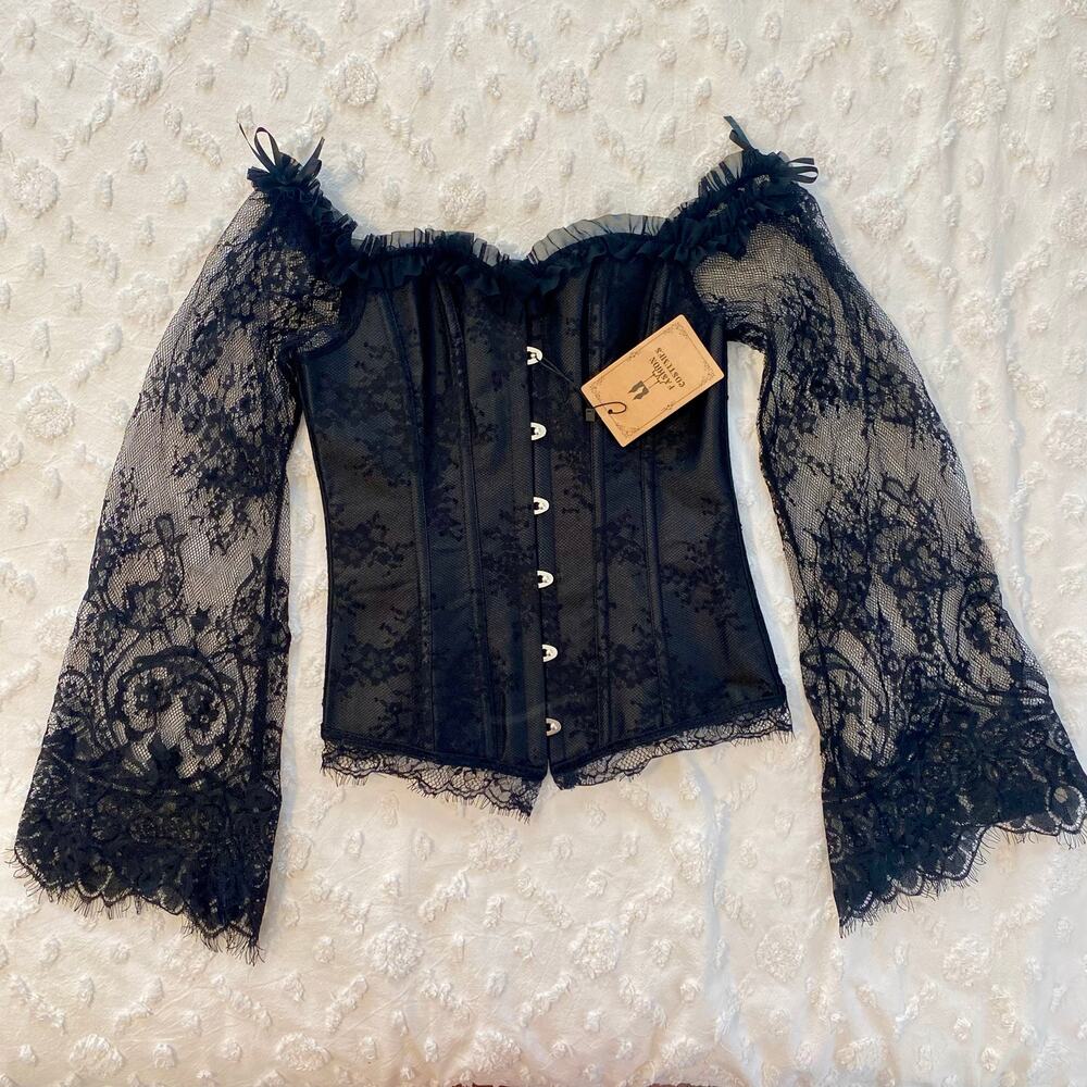 Long Sleeve Lace Bustier Corset Top Goth Whimsigoth Witchy Dark Fairy - Picture 2 of 4